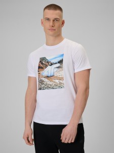 4F T-shirt regular z nadrukiem męski - biały M