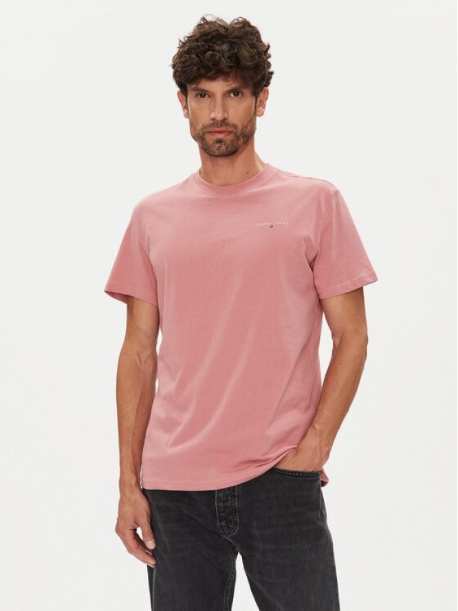 Tommy Jeans T-Shirt Linear Chest DM0DM21780 Różowy Slim Fit
