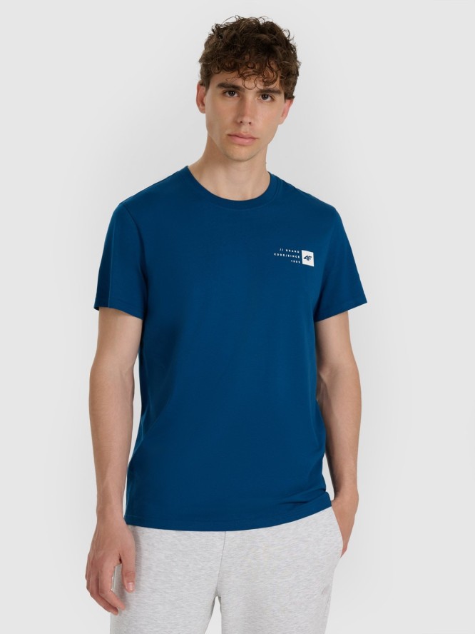 4F T-shirt regular z nadrukiem męski - turkusowy S