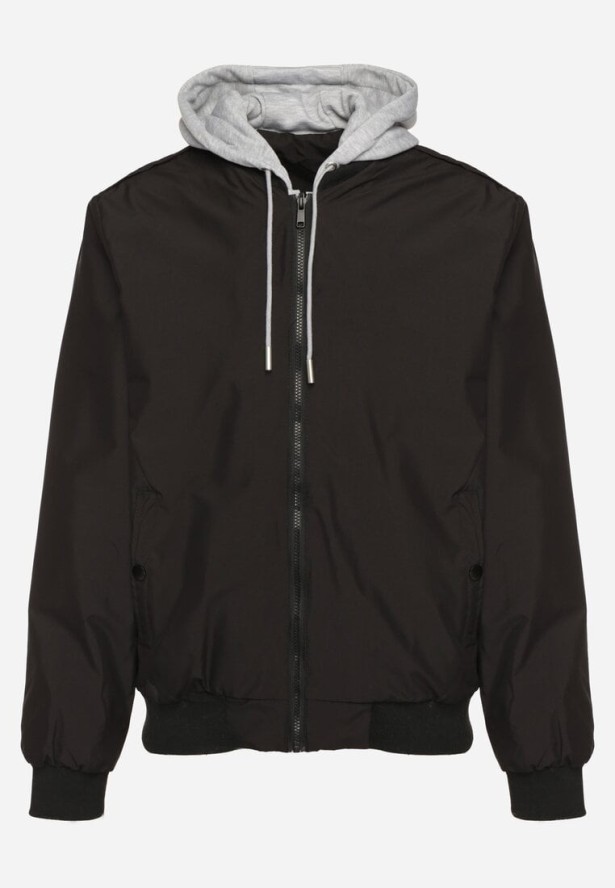 Czarna Kurtka Bomberka Zapinana na Napy Wykończona Ściągaczem Nevelisea