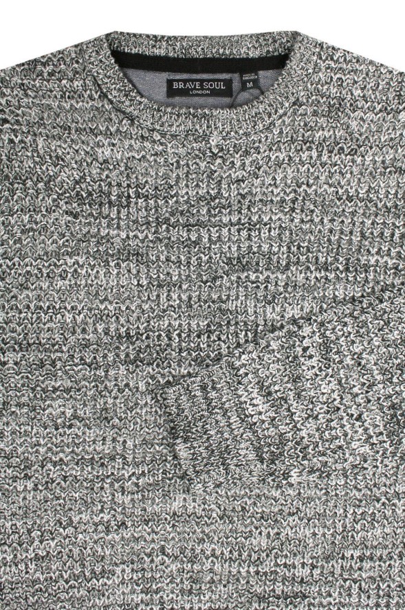 Męski Sweter Dziergany (Knit) - Brave Soul - Popielaty Melanż