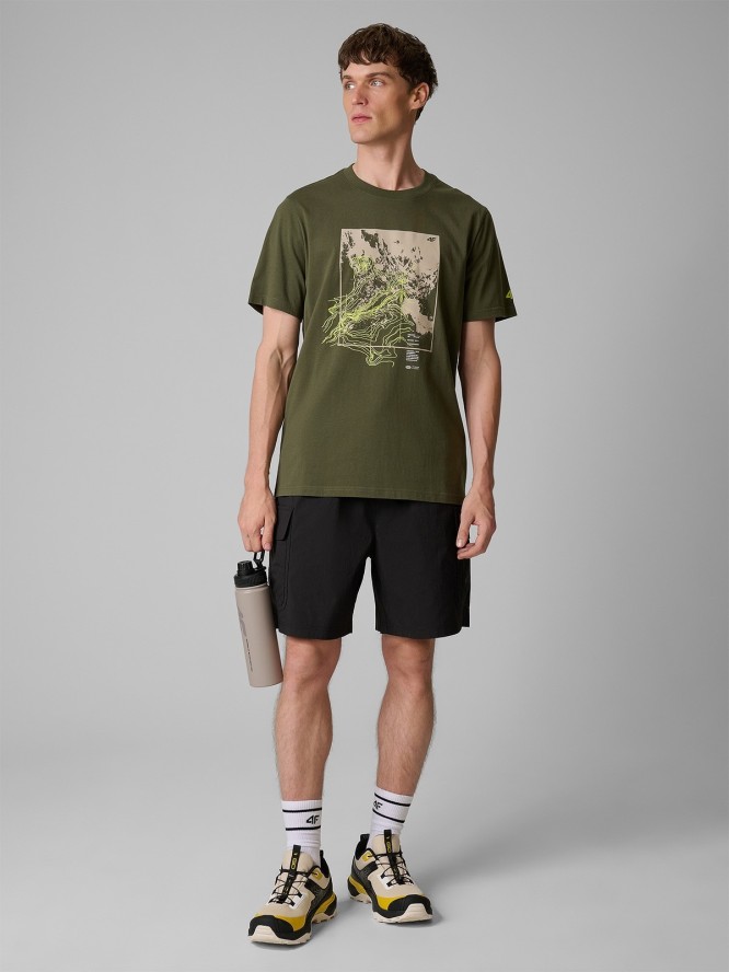 4F T-shirt regular z nadrukiem męski - khaki L