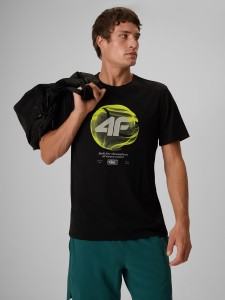 4F T-shirt regular z nadrukiem męski - czarny L