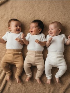 Legginsy z prążkowanej dzianiny 3 pack - kremowy