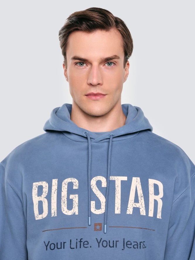 Bluza męska z kapturem z logo BIG STAR niebieska Ashlyno 402