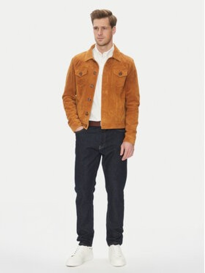 Serge Pariente Kurtka skórzana Jeans Brązowy Regular Fit