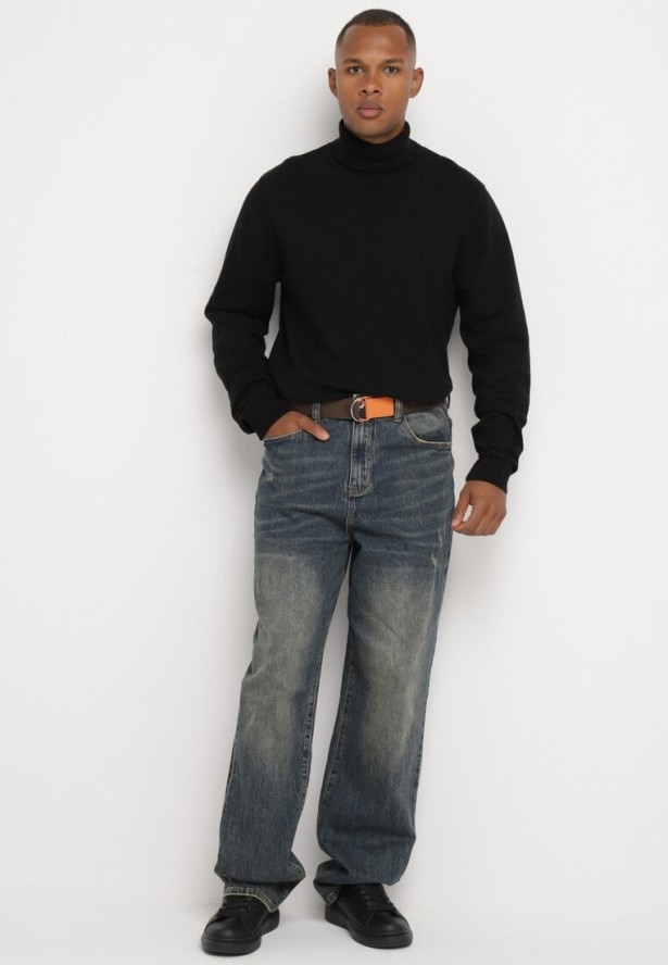 Niebieskie Bawełniane Jeansy Szerokie z Paskiem Lerisama