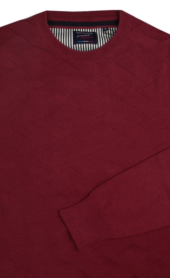 Bawełniany Sweter Męski - Pako Jeans - Bordowy z Fakturą Materiału