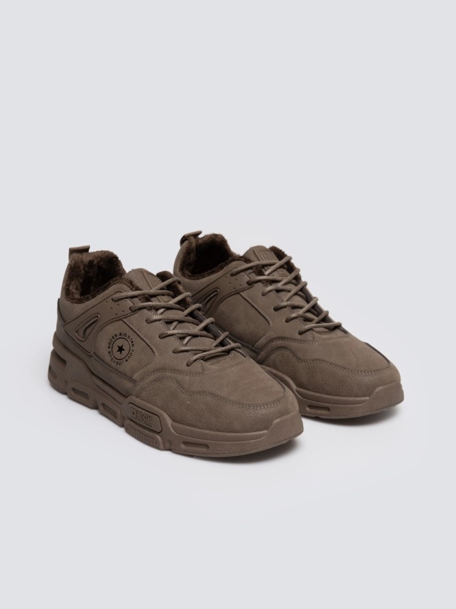 Sneakersy męskie ze skóry ekologicznej brązowe OO174580 802