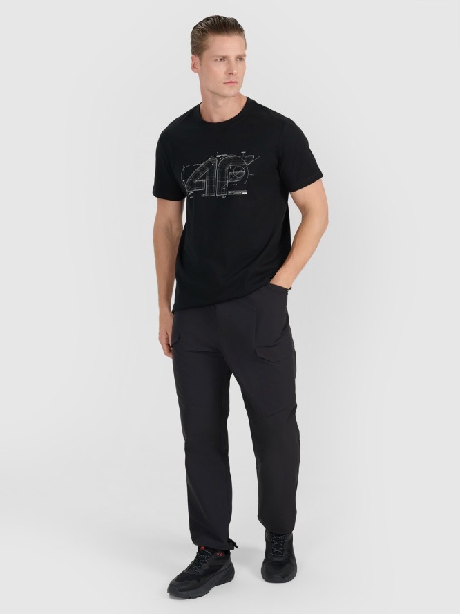 4F T-shirt regular z nadrukiem męski - czarny S