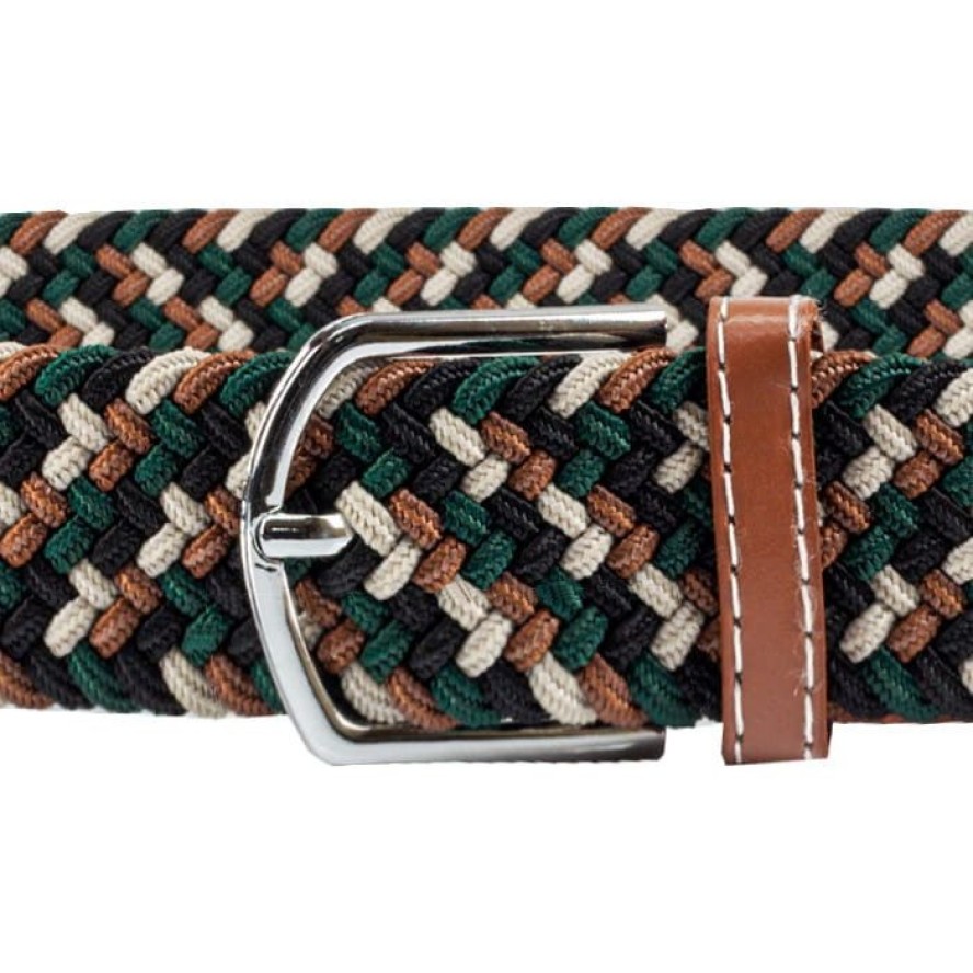 Pasek Elastyczny, Zielono-Beżowy Pleciony, do Spodni, Casualowy, Parciany -HIS STORY