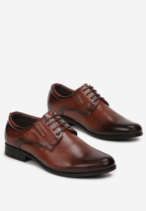 Brązowe Sznurowane Półbuty z Skórzaną Wkładką Casres