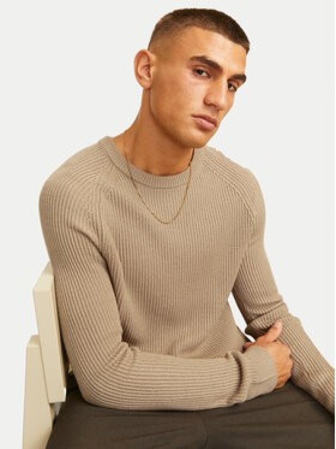 Jack & Jones Sweter Pannel 12258471 Beżowy Regular Fit