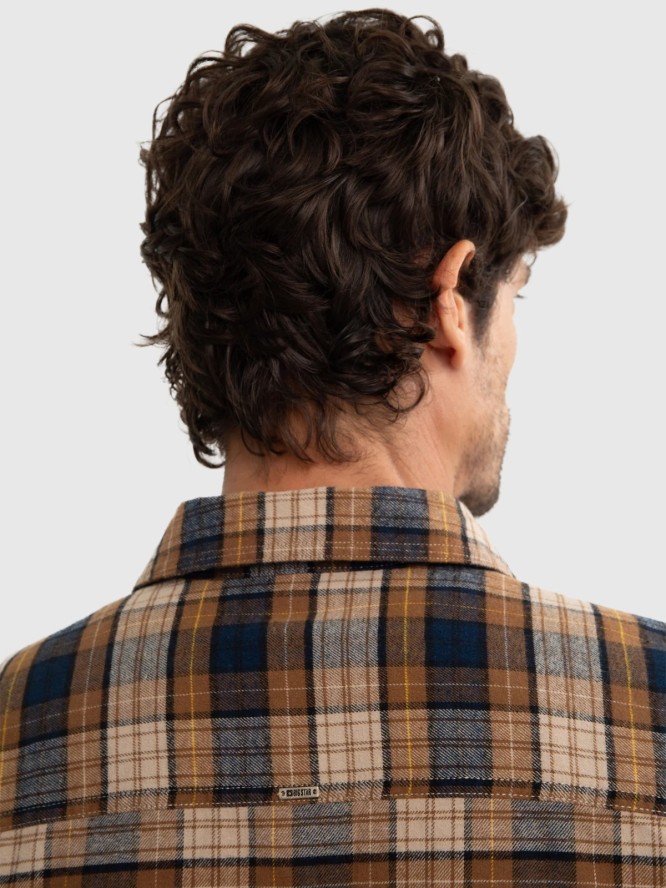 Koszula męska flanelowa w kratę brązowa Flanen 803