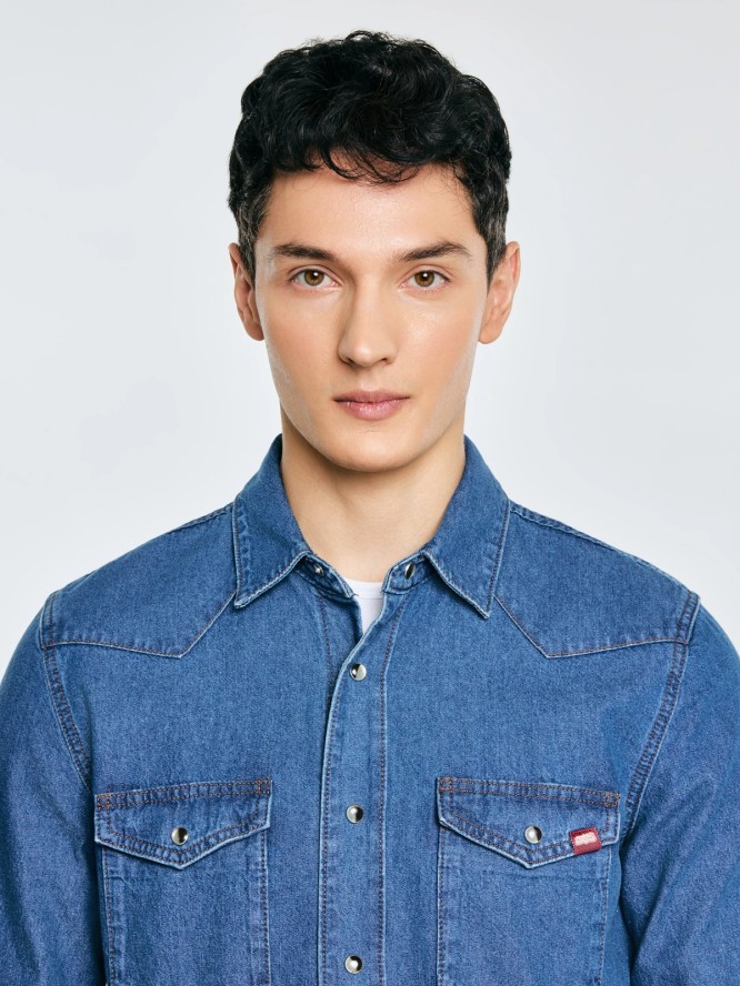 Koszula męska jeansowa niebieska Western 121