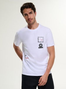 4F T-shirt regular z nadrukiem męski - biały L