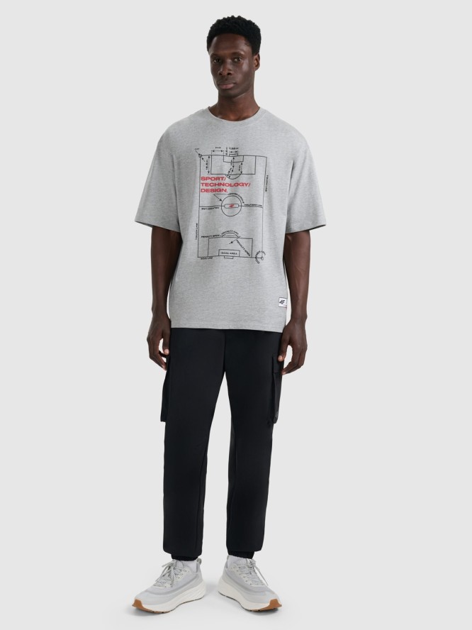 4F T-shirt oversize z nadrukiem męski - szary M
