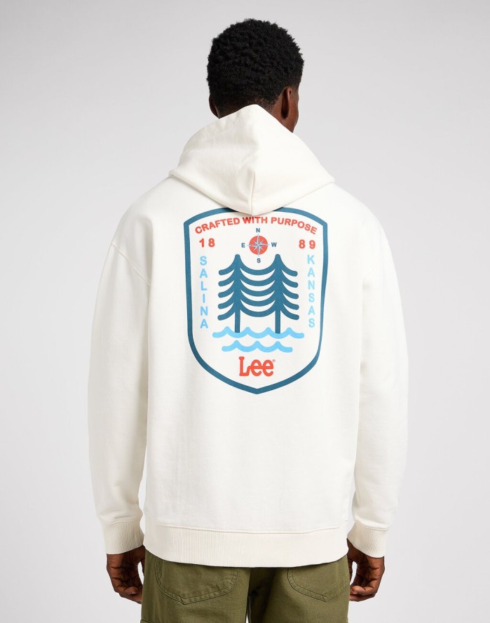 LEE GRAPHIC HOODIE MĘSKA BLUZA Z KAPTUREM NIEROZPINANA ECRU 112349068 LM34015543