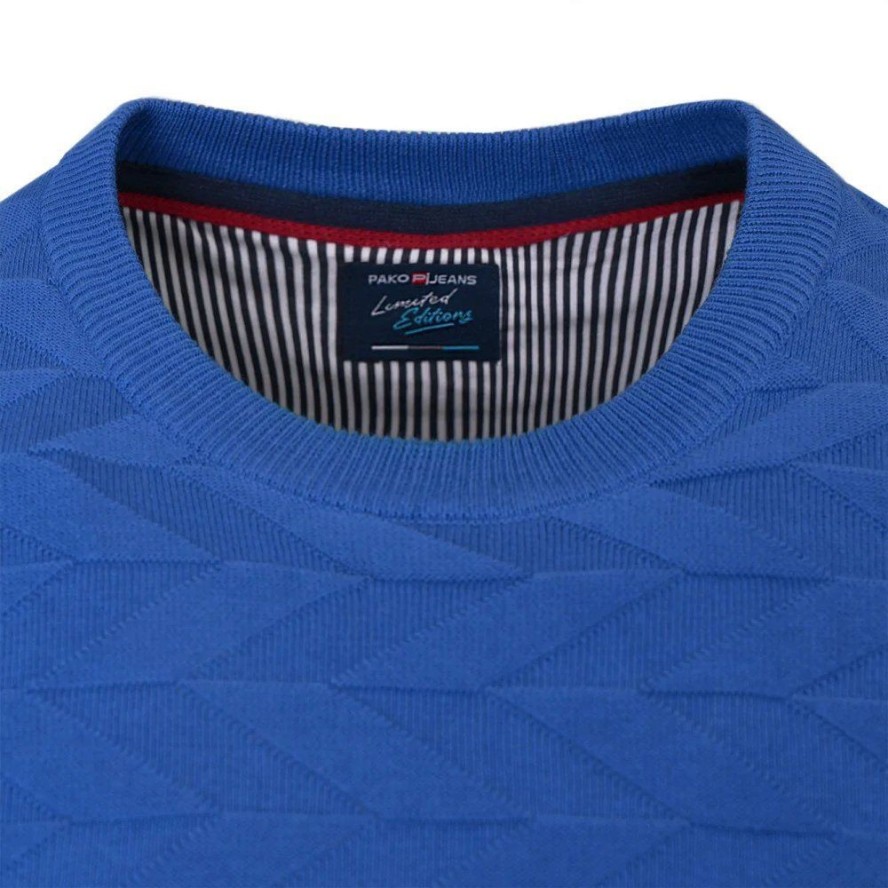 Bawełniany Sweter Pako Jeans - Okrągły Dekolt - Niebieski