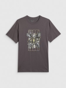 4F T-shirt regular z nadrukiem męski - szary M