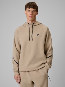 4F Bluza dresowa regular z kapturem męska - beżowa XXL