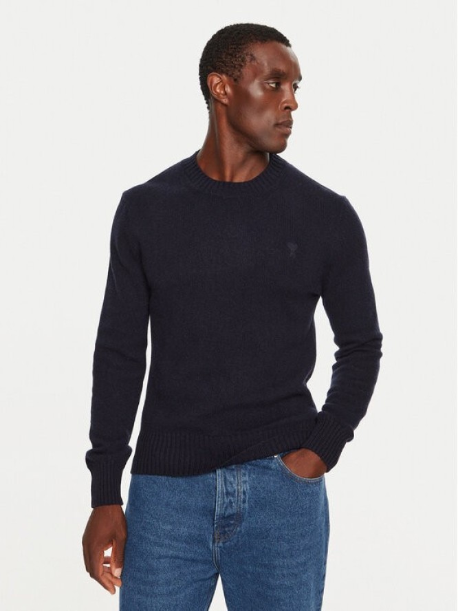 AMI Paris Sweter HKS057.005 Granatowy Regular Fit