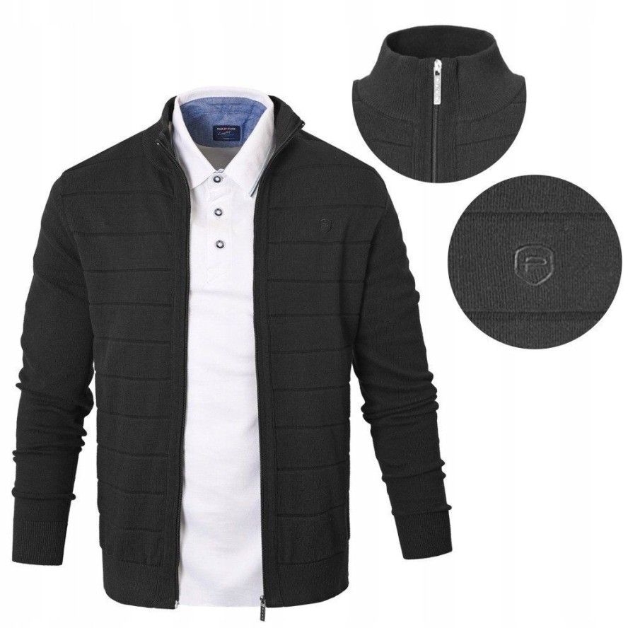 Rozpinany Sweter Męski (Kardigan) - Pako Jeans - Czarny
