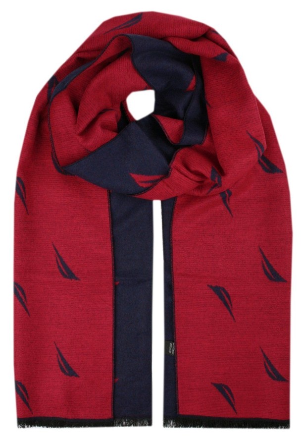 Męski Szalik z Wiskozy - Alties - Czerwień i Granat, Żaglówki