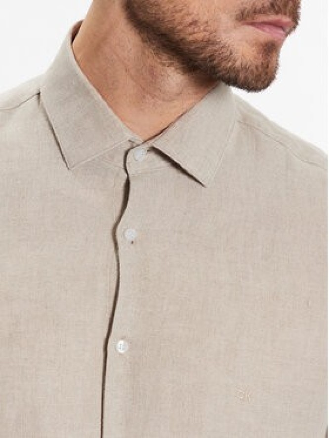 Calvin Klein Koszula Linen Solid Slim Shirt K10K109286 Beżowy Slim Fit