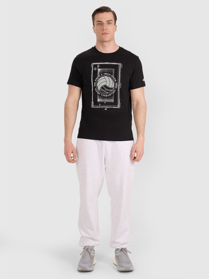 4F T-shirt regular z nadrukiem siatkarskim męski - czarny XL