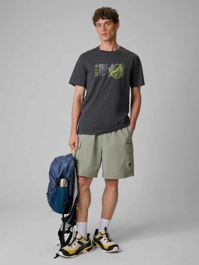 4F T-shirt regular z nadrukiem męski - szary M