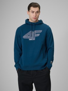 4F Bluza dresowa regular z kapturem męska - turkusowa XL