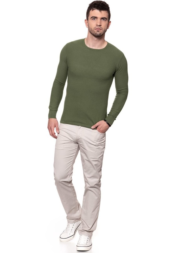 MĘSKI SWETER WRANGLER PIQUE CREW KNIT DEEP LICHEN GRN W8616PT1X 112132317