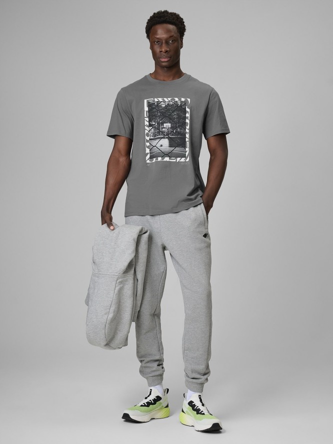 4F T-shirt regular z nadrukiem męski - szary XL
