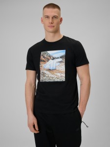 4F T-shirt regular z nadrukiem męski - czarny S