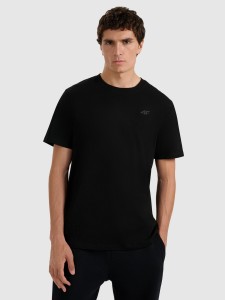 4F T-shirt regular gładki męski - czarny M