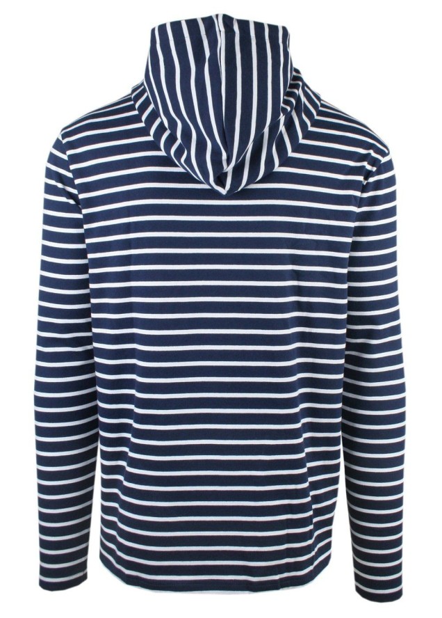 Lekka i Cienka Bluza z Kapturem (Kangurka) - Pako Jeans - Granatowa w Prążek