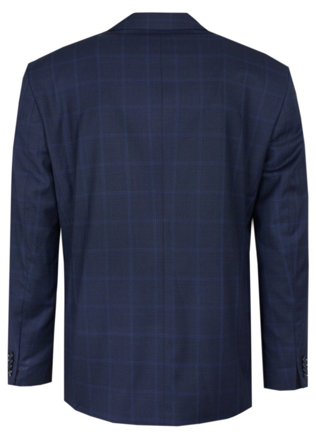 Garnitur Męski - Elegancki - Victorio - Granatowy, Wzór w Kratę