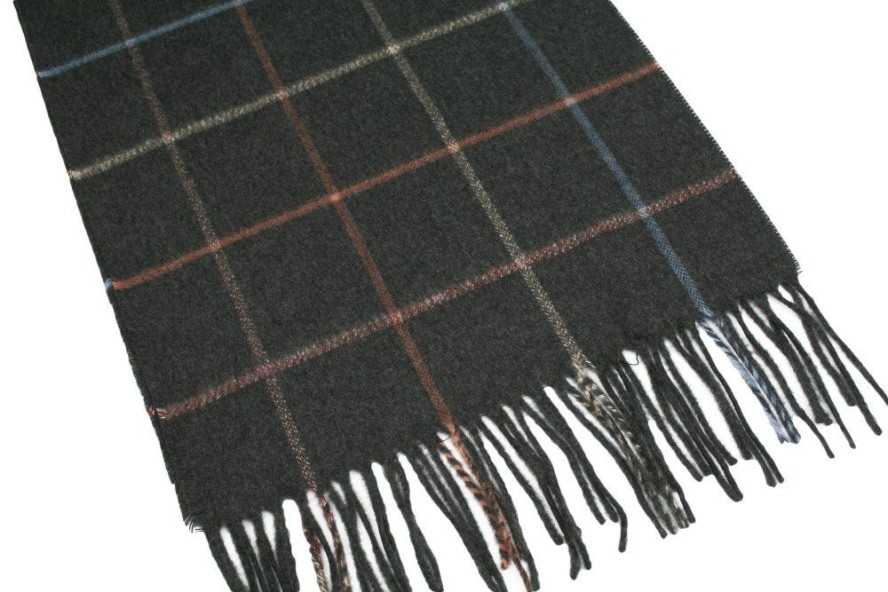 Szalik Grafitowy w Kratkę, Miękki, Delikatny, z Frędzlami, Cashmink -V.Fraas