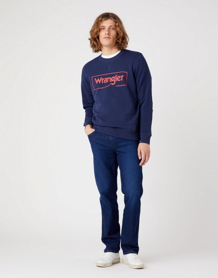 WRANGLER FRAME LOGO CREW MĘSKA BLUZA KLASYCZNA NADRUK NAVY W662HA114 112320240