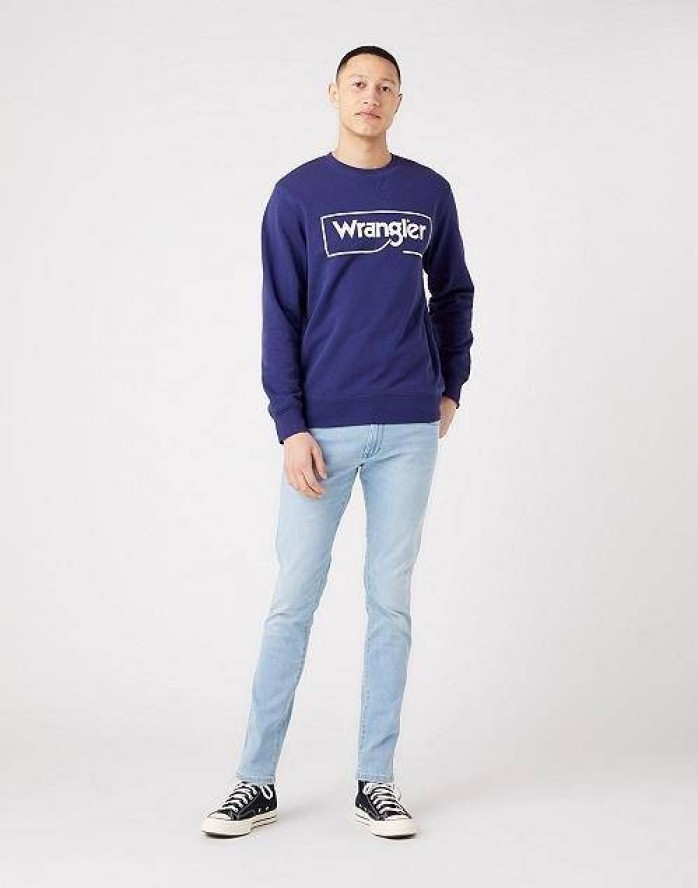WRANGLER FRAME LOGO CREW MĘSKA BLUZA LOGO NADRUK BLUE W662HAB51 112321426