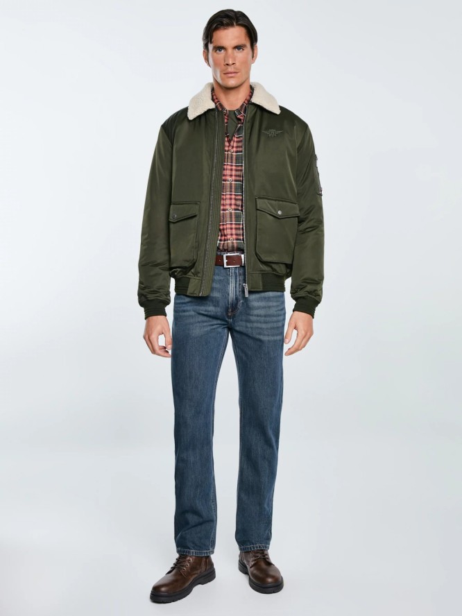 Kurtka męska bomber z kożuszkiem khaki Getnew 303