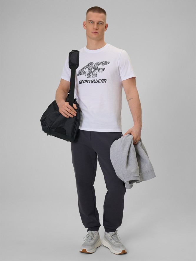 4F T-shirt regular z nadrukiem męski - biały L