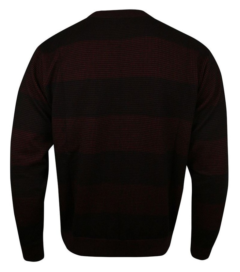 Półgolf Czarno-Bordowy, w Paski, Prążki, Dziergany -KINGS- Ściągacze na Rękawach i Dole Swetra,