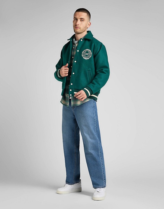 LEE VARSITY JACKET MĘSKA KURTKA PRZEJŚCIOWA LOGO NADRUK ESMERALDA L87TDB96 112321558