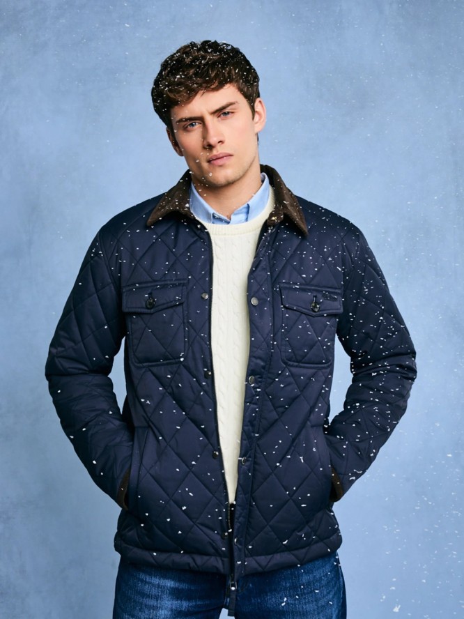 Kurtka męska pikowana ze sztruksowym kołnierzem granatowa Antwan 403