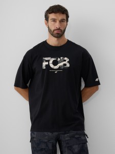 4F T-shirt loose z nadrukiem męski - czarny M