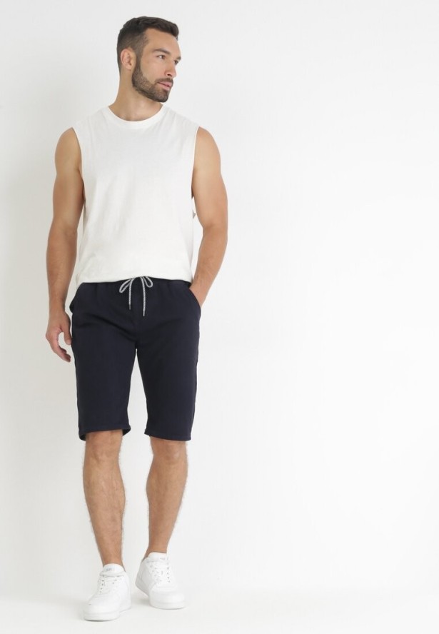 Granatowe Szorty Casual z Wiązaniem i Gumką w Pasie Nasine