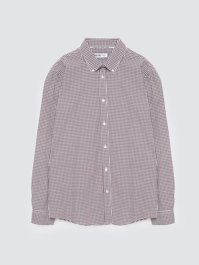 Koszula męska bawełniana w drobną kratę bordowa Gibbsoner 604