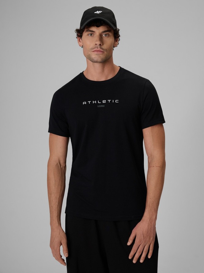 4F T-shirt slim z nadrukiem męski - czarny XXL